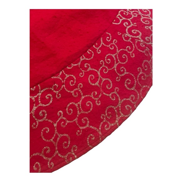 Red & Gold Glitter Felt Christmas Tree Skirt - Picture 2 of 2